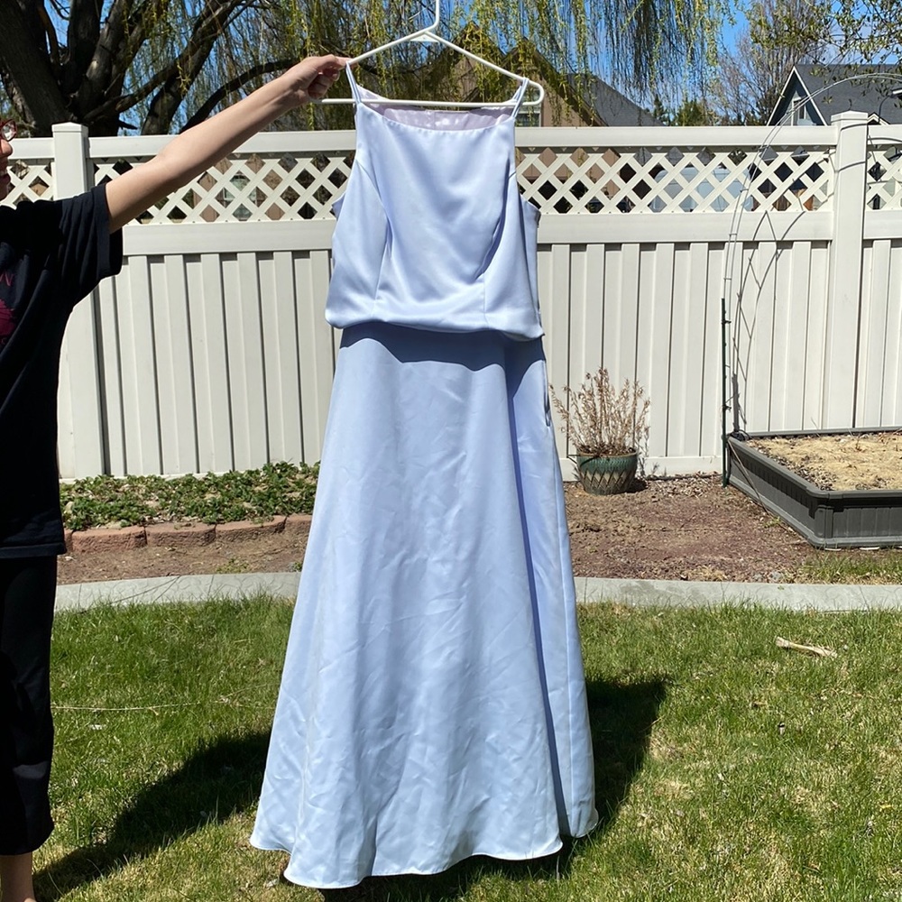 Light Blue/Purple Betsy and Adam Tie back prom dress